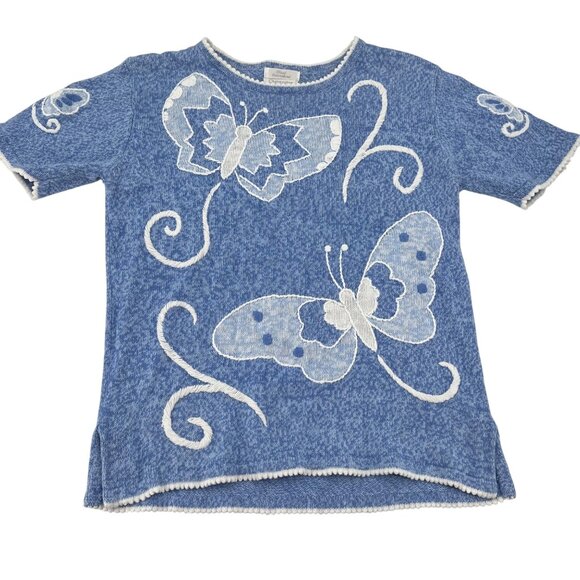Christopher & Banks Hand Embroidered Vintage Sweater M Short Sleeves Butterflies - Picture 1 of 7